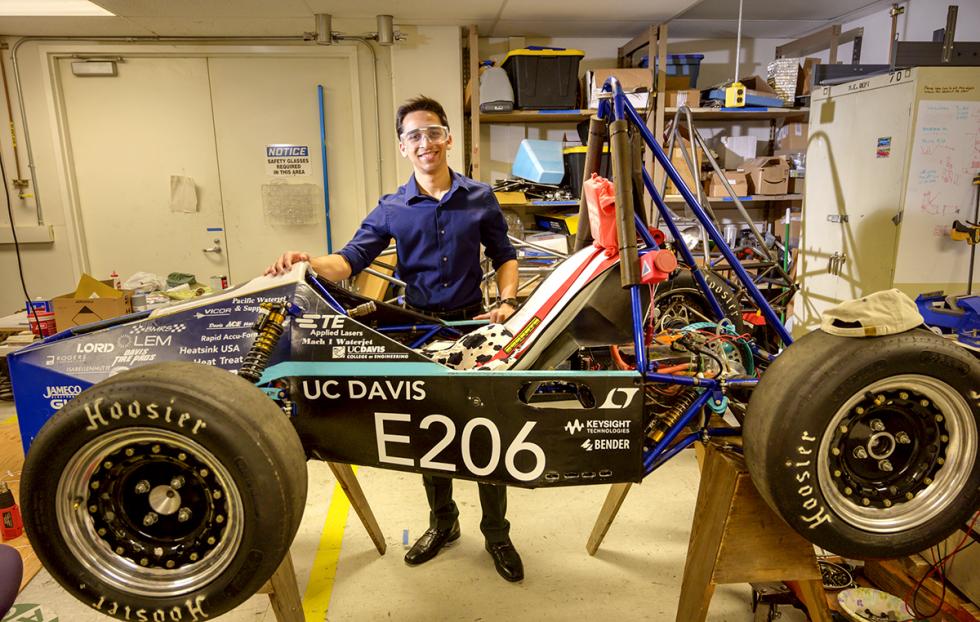 Shail Trivedi is involved with the student-led Formula Racing Team at UC Davis. The group meets weekly to build an electric Formula One-style race car from the ground up and test it against other student teams at a national competition. 